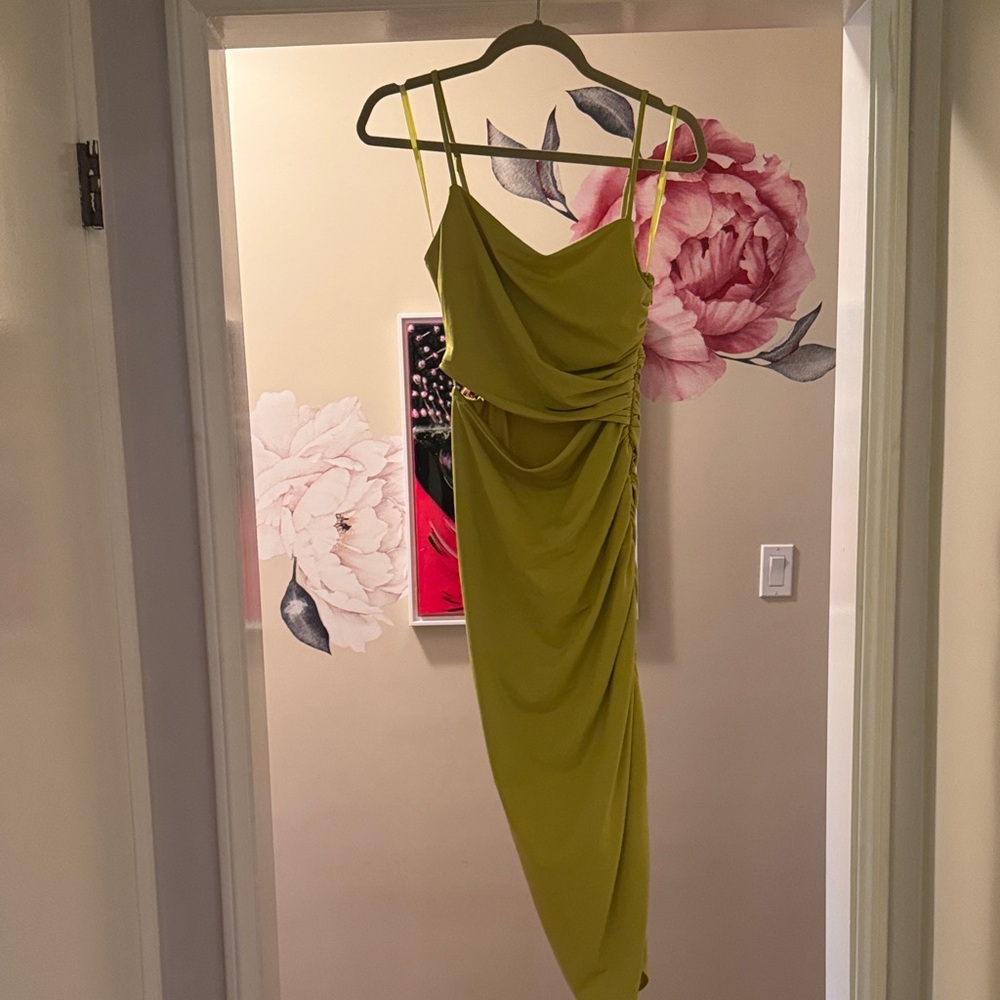 Elegant yellow-Lime Green Draped Dress